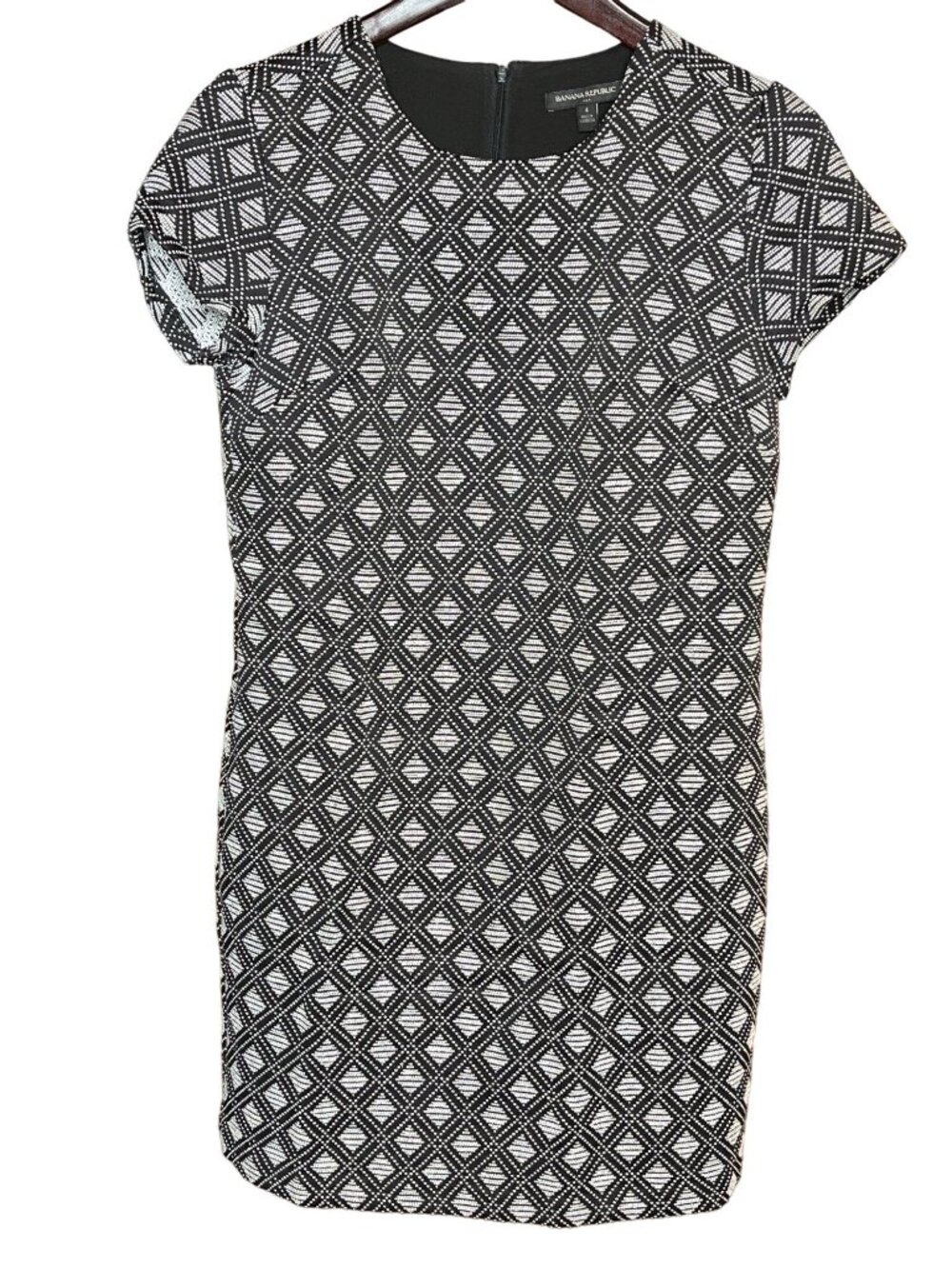Banana Republic Womens 4 Sheath Dress Black White Textured Work Career